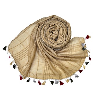 Designer Party Wear Striped Liner Stole With Colorful Fringe's - Brown